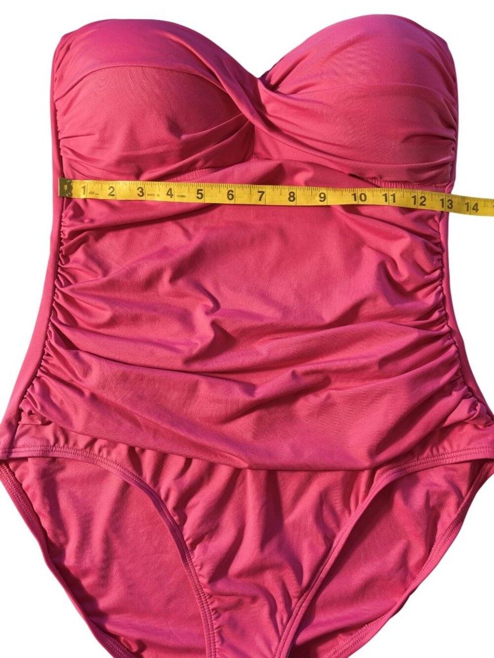 Anne Cole Pink Ruched Strapless (straps included) One-Piece Swimsuit Size 12 - Picture 5 of 15